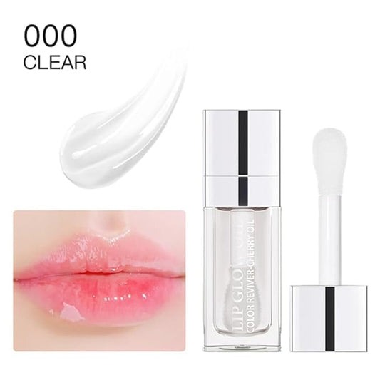 Plumping Lip Oil, Hydrating Gloss Tinted Lip Balm Transparent Lip Care, Big Brush Head Glitter Shine, Long Lasting Nourishing Non-sticky Fresh Texture(2PCS CLEAR)