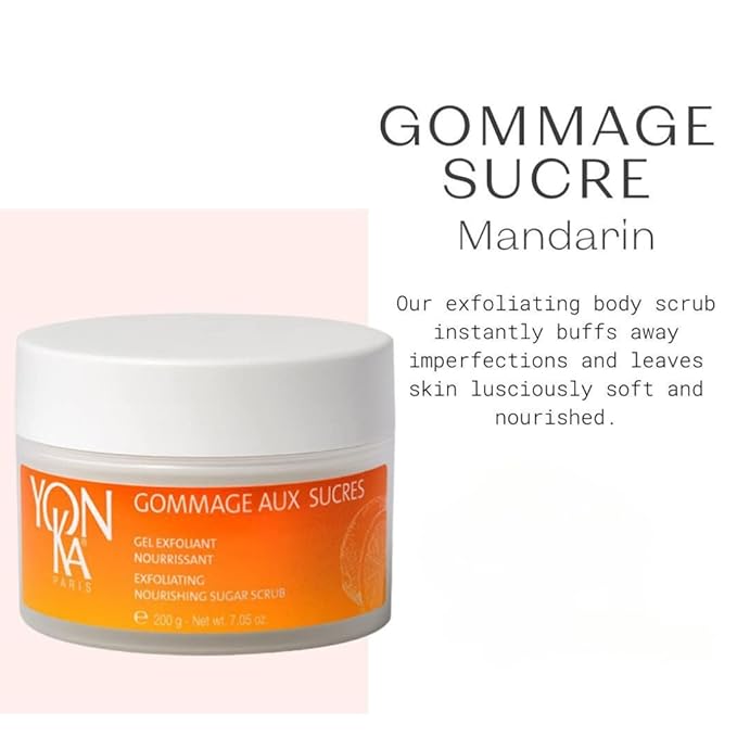 Yon-Ka Mandarin Sugar Scrub, Exfoliating Body Scrub with Brown Sugar and Sunflower Oil, Gentle Natural Ingredients Hydrate and Moisturize Dry Skin, Sweet Orange and Citrus Scent (200g)