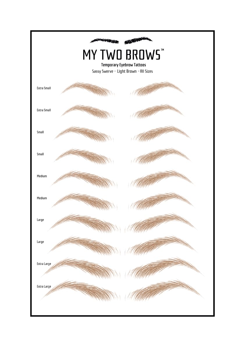 (10 pairs) Light Brown Temporary Eyebrow Tattoo - Extra Large Size - Waterproof & Smudgeproof - Sassy Swerve Style Eyebrow Stickers - Sheet Lasts up to 30 Days - Won't Work on Existing Brows