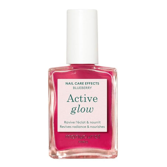 Manucurist Active Glow™ Blueberry All-in-One Perfecter Nail Polish & Care - No Lamp - Vegan & Made in France Ultra-Glowy Rose Mirror-Like Shine - Nail Concealer & Care - Plant-Based Ingredients