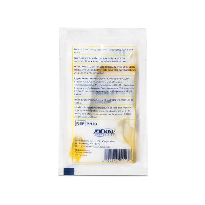 Dukal PH10 Hand and Body Lotion, Single-Use Packet, 0.35 oz, Pack of 20