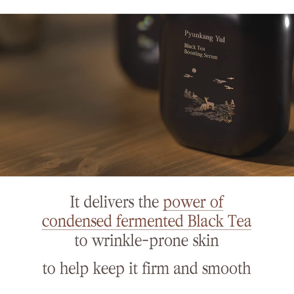 Pyunkang Yul PKY Black Tea Boosting Serum for Anti-aging, Condensed Nutrition for Fine Line Care with Kombucha, Ginseng Fruit Extract, Zero-Irritation, Korean Skincare (1.52 Fl. Oz, 45ml)