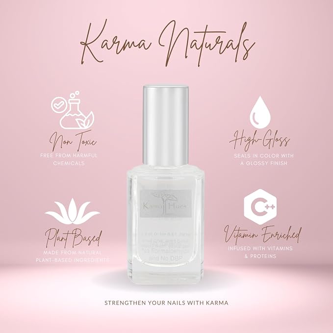 karma organic Base Coat and Top Coat 2 in 1 Nail Polish, Dip Powder & Polygel Base activator, Long Lasting Clear Nail Enamel, Nail Polish Strengthener - (0.43 FL oz)