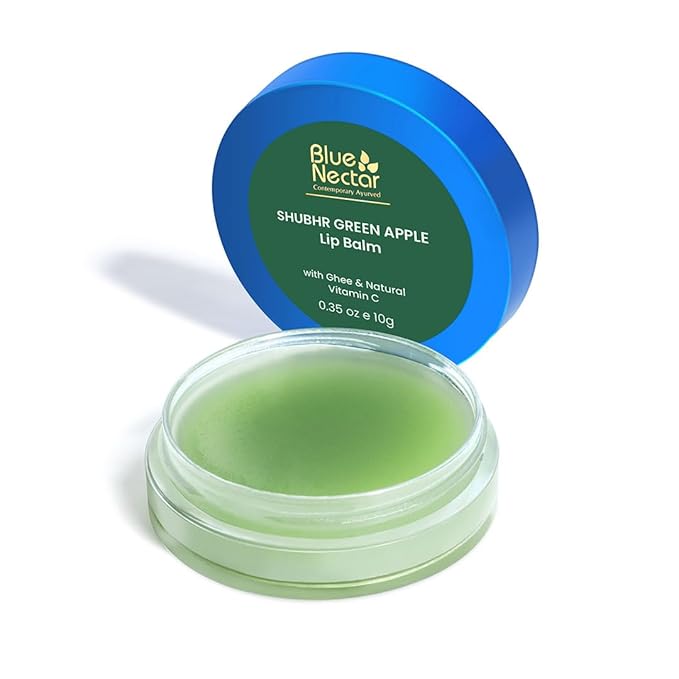 Blue Nectar Herbal Ayurvedic Lip Balm with Green Apple Vitamin C & Organic Ghee for Dry Lips | Hydrating Lip Gloss with Clean Ingredients (0.35 oz, 10 herbs)