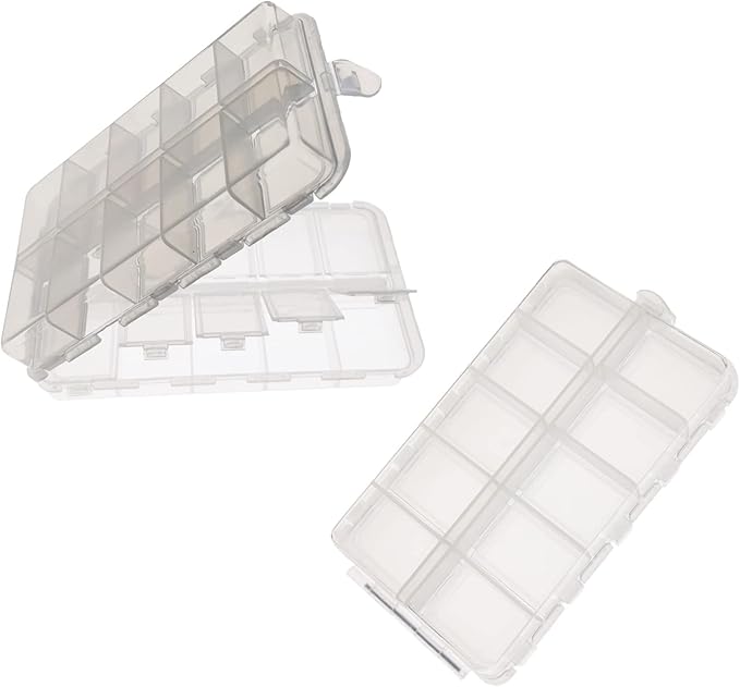 2x Small Hard Fishing Tackle Box Portable Case Hooks Lure Baits Storage Box Containers For Storing Swivels Jigs Hooks Sinker,20 Compartments (White)