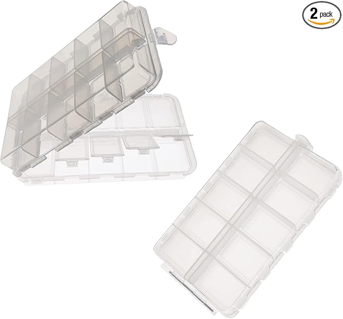 2x Small Hard Fishing Tackle Box Portable Case Hooks Lure Baits Storage Box Containers For Storing Swivels Jigs Hooks Sinker,20 Compartments (White)