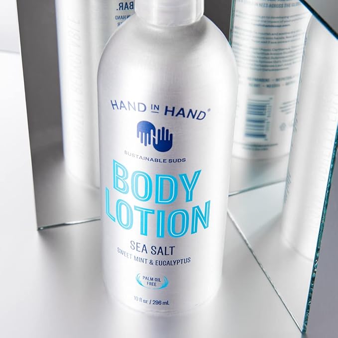 Hand in Hand Moisturizing Body Lotion, Dry Skin Lotion with Shea Butter, 10 Fl Oz, Sweet Mint & Eucalyptus, Sea Salt Scent, 2 Pack