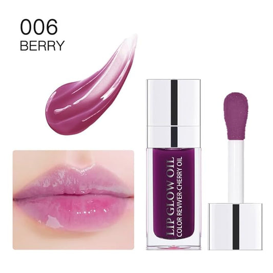 Plumping Lip Oil, Hydrating Gloss Tinted Lip Balm Transparent Lip Care, Big Brush Head Glitter Shine, Long Lasting Nourishing Non-sticky Fresh Texture(PURPLE)