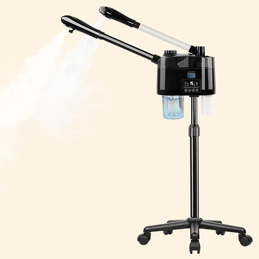 Professional Facial Steamer with Ozone and Hot & Cold Mist, Esthetician Steamer on Wheels, Face Humidifier for Facial Deep Cleaning, Digital Facial Steamer for Home and Salon, Black