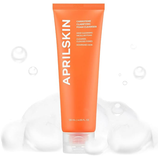 Aprilskin Carrotene Clarifying Foam Cleanser - Deep Cleansing with BHAs & Sebum Control for Oily, Sensitive, Acne-Prone Skin - 120ml - Vegan, Cruelty Free