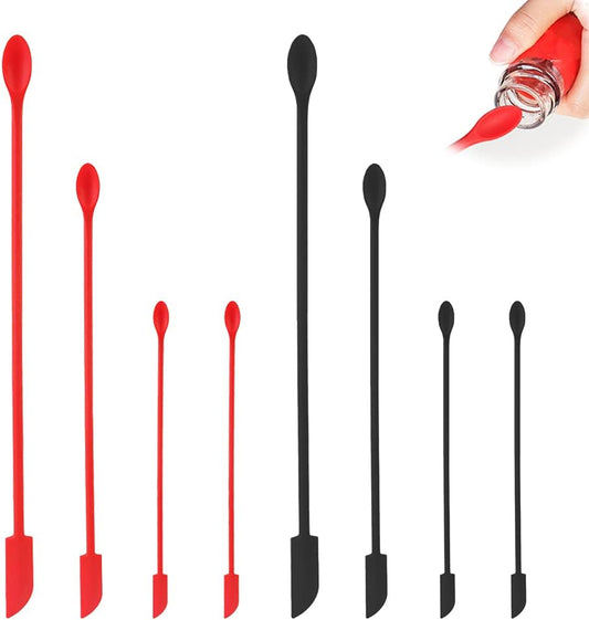 8 Pcs Mini Spatulas Makeup Scraper, Silicone mini spatula for cosmetics, Reusable Small Thin Jar Scraper for Getting Lotion out, Bottle Scraper for Kitchen Food Beauty Make up, Red Black