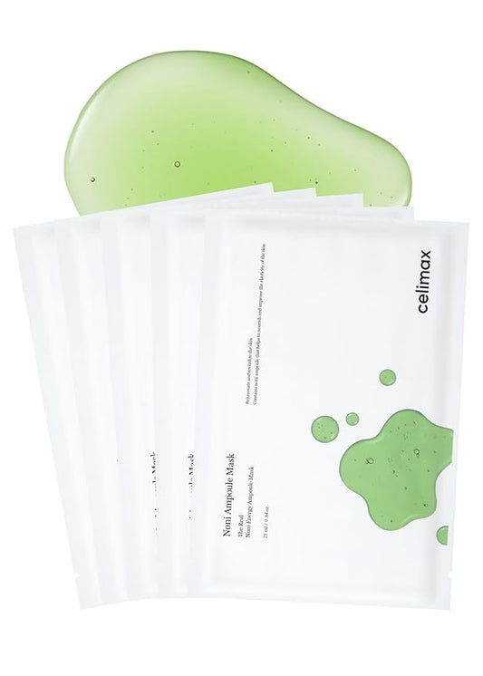 celimax The Real Noni Energy Ampoule Mask | with Noni Fruit Extract & Hyaluronic Acid, Hydrating, Moisturizing, Soothing, Wrinkles & Fine Lines, 25ml (5EA)
