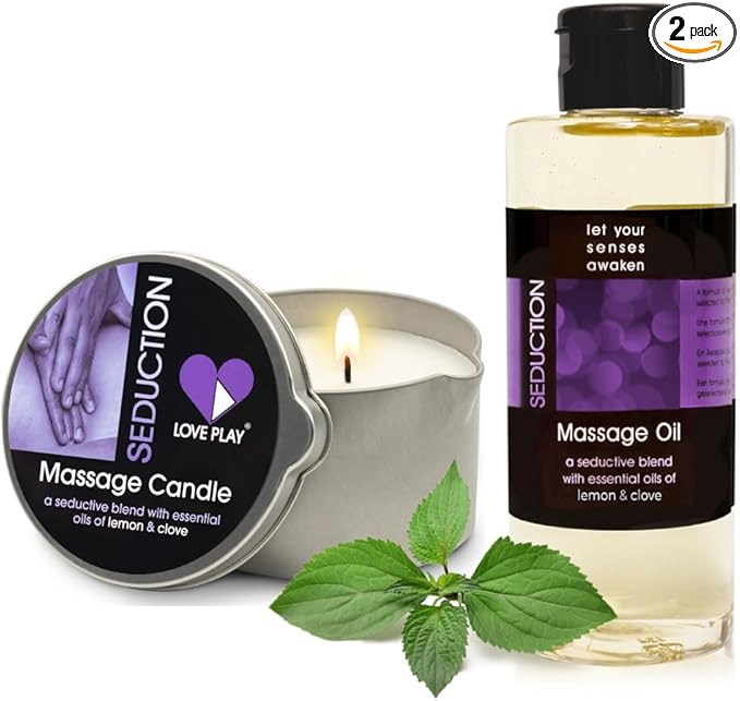 LOVE PLAY Set of Massage Oils for Sore Muscles and for Pure Relaxation - Vegan Massage and Body Oils for Massage Therapy with Essential Oils 6.76 oz Each.