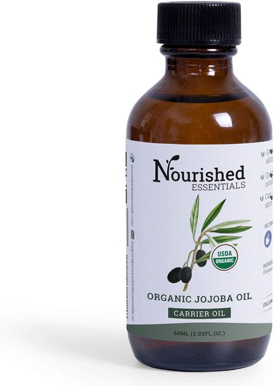 Organic Jojoba Oil -60 ml by Nourished Essentials, 100% Pure Natural Oils for Skin Care, Hair and Nails -Hydrating Carrier Oil for Essential Oils. 2 fl.oz/60ml