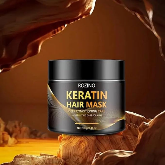 ROZINO Keratin Hair Mask – Deep Conditioning Treatment for Dry, Damaged, and Frizzy Hair, Infused with Aloe Vera & Natural Oils for Intense Hydration, Frizz Control & Shine, for All Hair Types (100g)