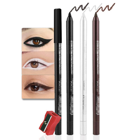 evpct 3Pcs Black & Dark Brown & White Gel Glitter Matte Metallic Eyeliner Pencils Set for Women Waterproof Smudge Proof lapiz de ojos delineador de ojos contra el agua Eye Liner Makeup 01 02 22