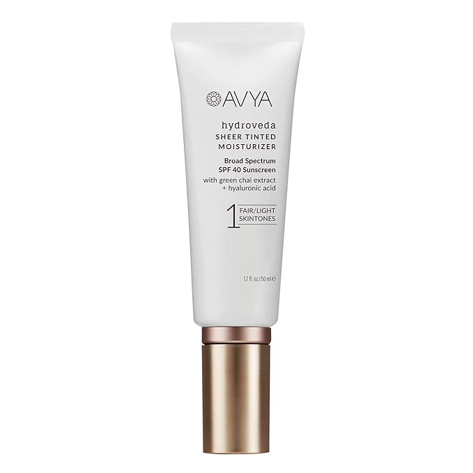 AVYA SPF 40 Sheer Tinted Moisturizer with Hyaluronic Acid & Green Chai – Advanced Ayurvedic Skincare Treatment for Balanced and Brighter Skin/Fair & Light Skintones Shade #1 (1.7oz/50ml)