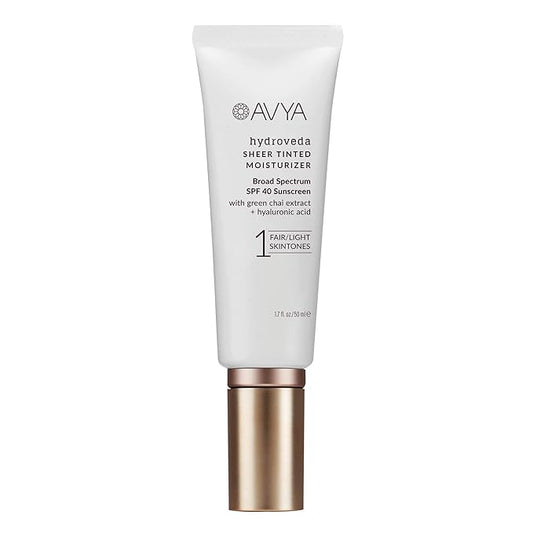 AVYA SPF 40 Sheer Tinted Moisturizer with Hyaluronic Acid & Green Chai – Advanced Ayurvedic Skincare Treatment for Balanced and Brighter Skin/Fair & Light Skintones Shade #1 (1.7oz/50ml)