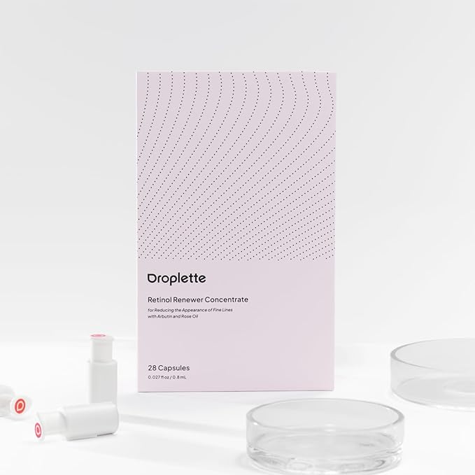 Droplette Retinol Renewer Refill Capsules - Help with the Crease Lines and Skin Health, Freshen, Revitalize & Firms Skin with Arbutin, Rose Oil and Collagen (30 Count)