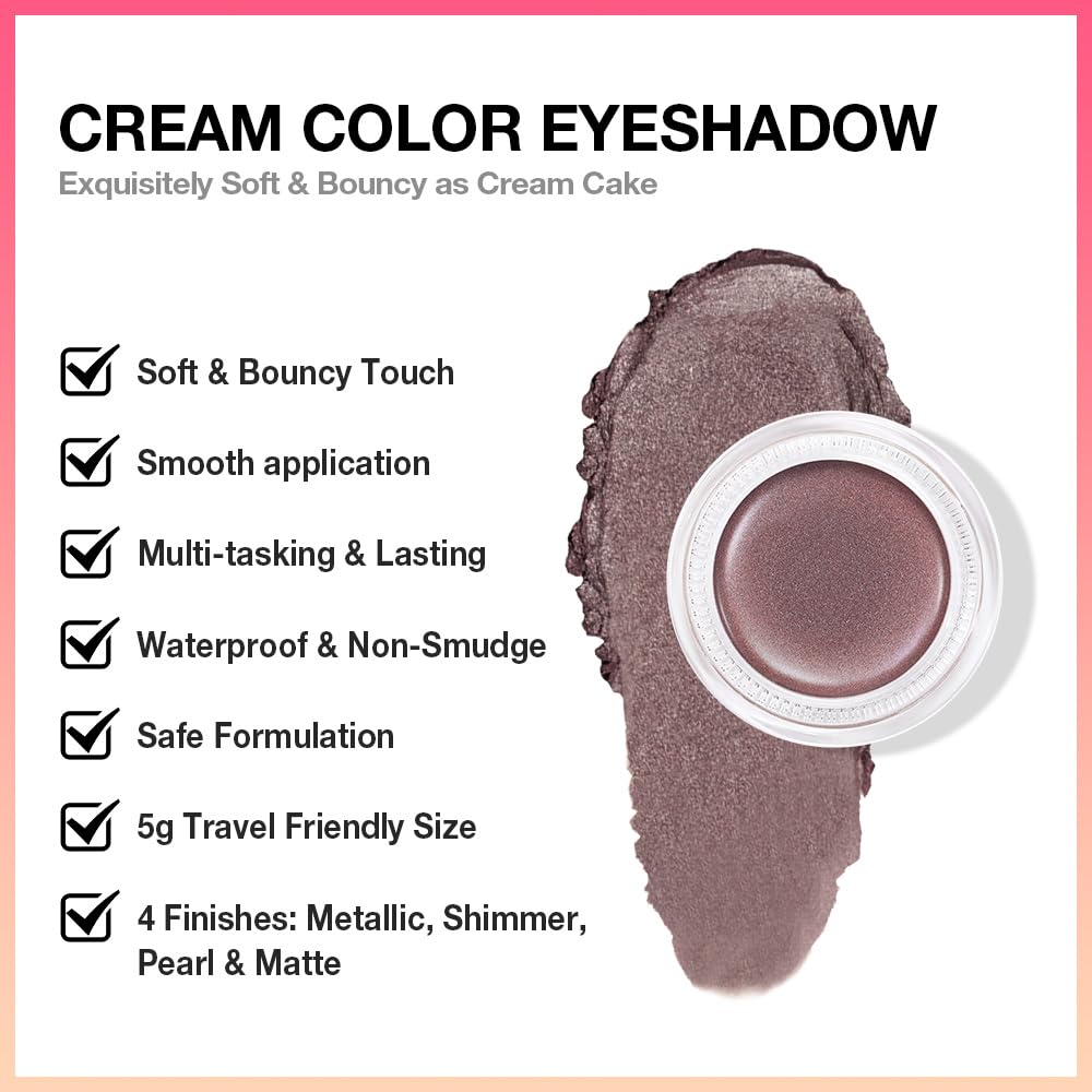 evpct Single Cream Eye Shadow Palette Pot Makeup for Older Women, Taupe Mauve Shimmer Glitter Metallic Monochrome Cream to Powder Eyeshadow Palette Eye Brightener, High Pigment Waterproof Blendable