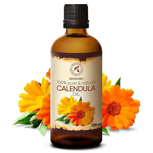 Calendula Oil 3.4 Fl Oz (100ml) - Calendula Officinalis Flower Extract – Infused - Almond Oil Base - 100% Pure & Natural - Marigold Oil – Benefits for Skin, Nails, Hair, Face, Body