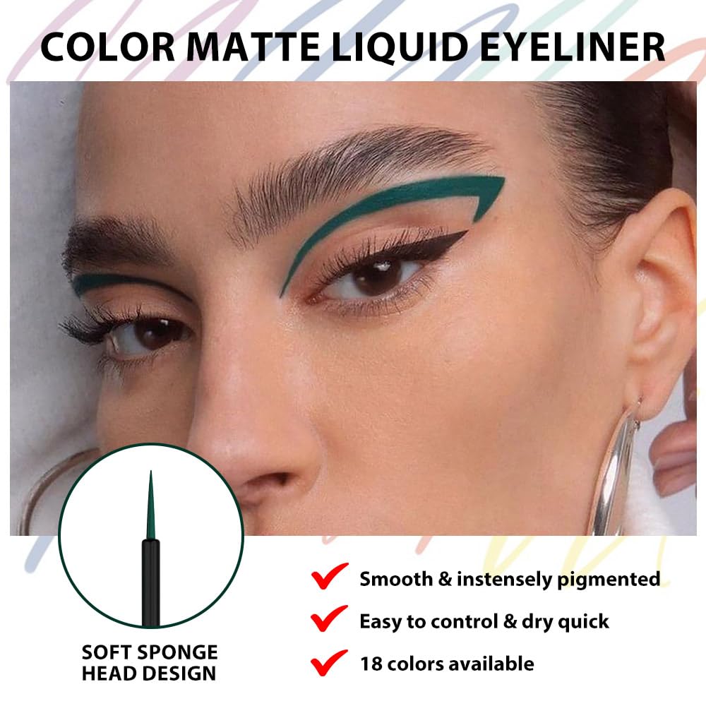 evpct 1Pcs Dark Green Liquid Eyeliner Waterproof Dark Green Eye Liners for Women, Eyes Wing Eyeliner Stamps Shapes Colored Eyeliner delineador de ojos a prueba de agua contra el agua blanco para ojos