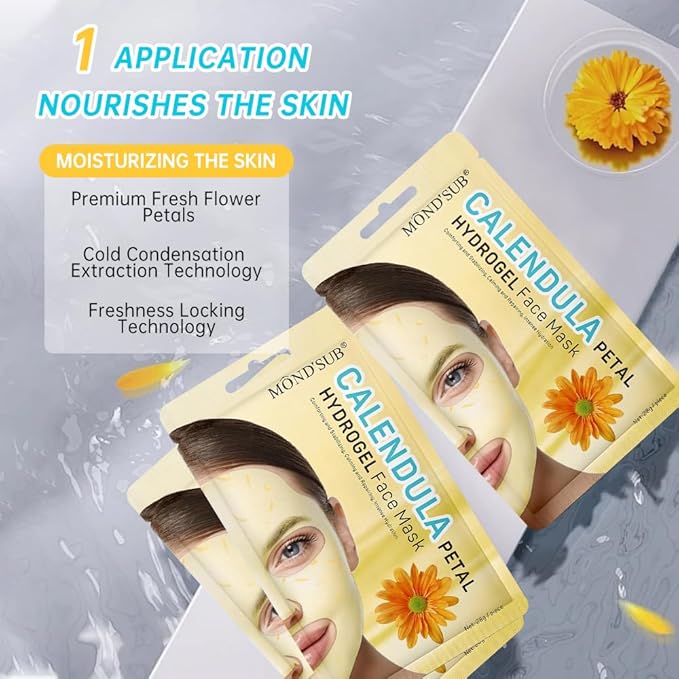 Calendula Hydrogel Soothing Facial Mask for Sensitive Skin,Hyaluronic Acid Hydrating Sheet Face Mask Skin Care,Sheet Mask,Calendula Calming Mask 12 Pack