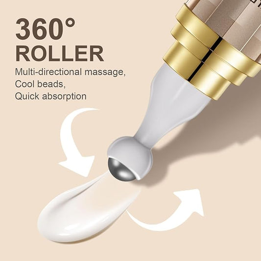 5% Caffeine Eye Serum with 360°Massage Ball for Puffiness, Fine Lines & Wrinkles - Anti-Aging, Hydrating Formula with Hyaluronic Acid, Niacinamide