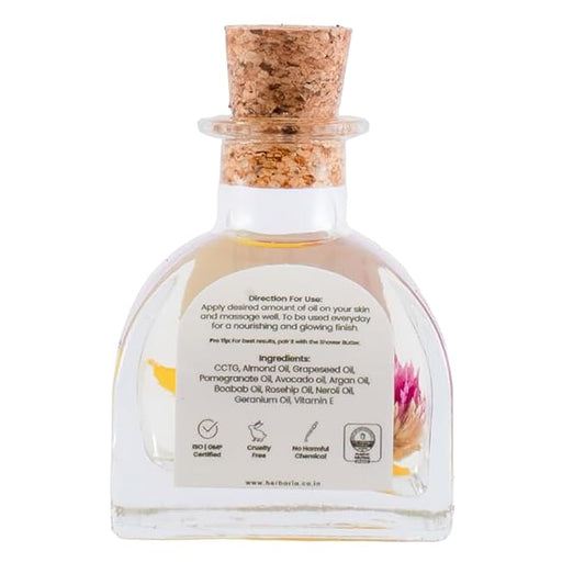 Herbaria Body Oil - Sweet Tart (3.38 fl oz) | Luxurious Body Oil - ALL SEASON | 100% Vegan Enriched With Grapeseed Oil, Pomegranate Oil, Avocado Oil, Argan Oil, Baobab Oil | 100% Sustainable