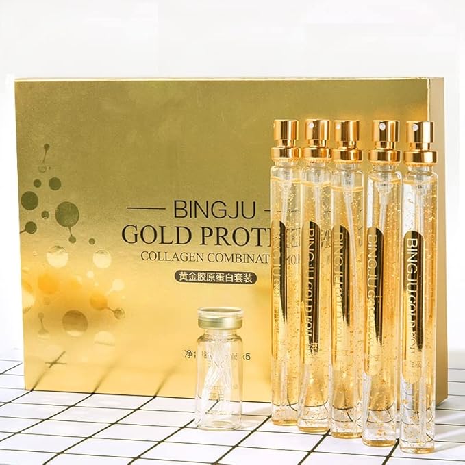 Protein Thread Lifting Set, Soluble Protein Thread and Nano Gold Essence Combination, Absorbable Collagen Thread for Face Lift, Reverse Collagen Serum for Face (With 1 x Protein Thread)