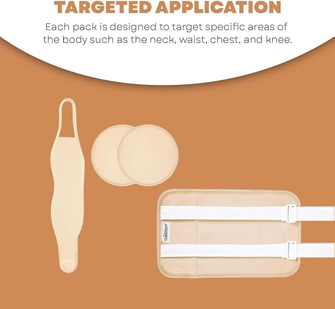 Castor Oil Pack Wrap Kit, 4 Pcs Organic Cotton, Adjustable Strap for Neck, Waist, Chest, Knee, Reusable, Washable - Detox, Constipation, Inflammation (Khakhi)