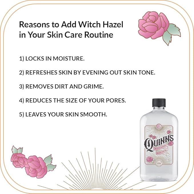 Quinn’s Alcohol Free Witch Hazel with Aloe Vera 16 Ounce (Rose)