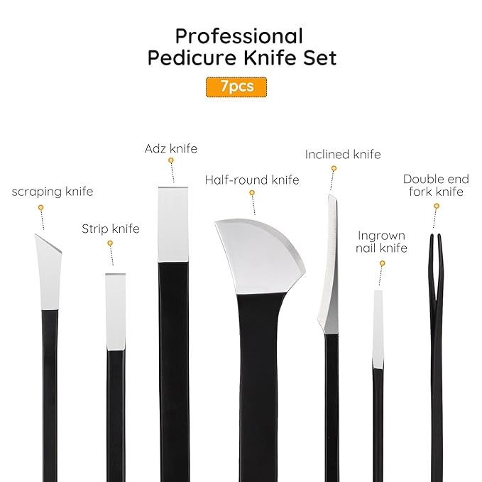 Pedicure Knife Set, Segbeauty 7 Pack Ingrown Toenail Tools with PU Storage Bag, High Manganese Steel Nail Knives Cuticle Remover, Professional Foot Repair Sharp Blade Kit for Nail Corn Callus