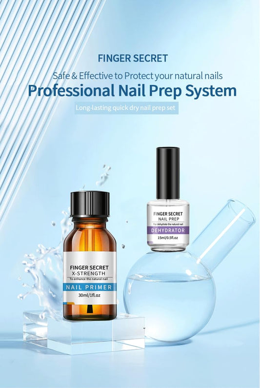 Nail Primer and Dehydrator-Professional Nail Prep Dehydrator and X-Strength Primer Set, Non-acid Air dry nail prep kit, No Burn Fast Air Dry, For Natural Nail & UV Gels.