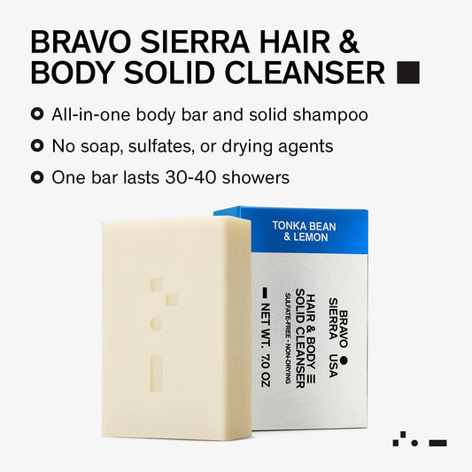 Bravo Sierra Body & Hair All-In-One Soap Bar - Tonka Bean & Lemon, 7 oz - Coconut, Shea Butter and Oat Flour for Soft Skin and Healthy Hair