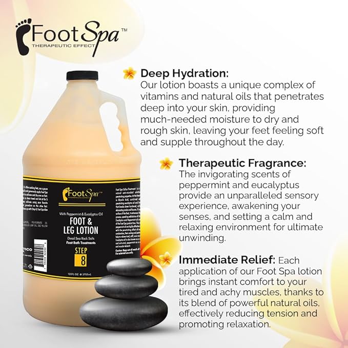 Foot SPA - Healing Therapy Massage Lotion,128 Oz - with Peppermint and Eucalyptus - Professional Pedicure, Body and Hot Oil Manicure, Infused with Natural Oils and Vitamins - Bulk, Refill Gallon