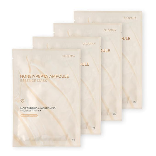 CELDERMA HONEY-PEPTA AMPOULE ESSENCE MASK [4 pcs], Moisturizing & Nourishing