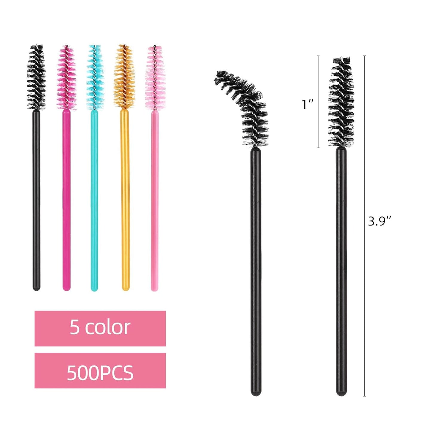 Tbestmax 500 Disposable Mascara Wands Eyelash Brush Spoolies for Eyebrow Eye Lash Extension, Makeup Brushes Applicators Kits - 5 Colors