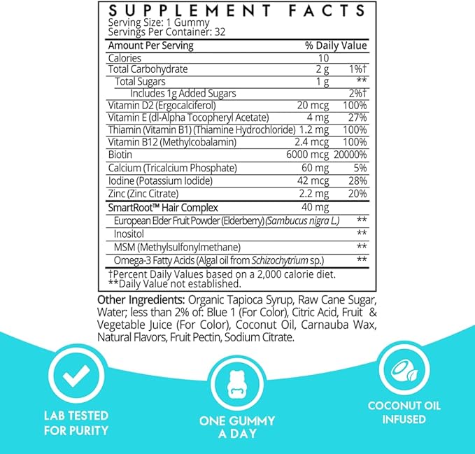 Sugarbear Hair Vitamin Gummy 2 Month Supply & 1 Pure Batana Natural Hair Growth Oil-Extra Strength Biotin 6000mcg, Women, Men, Vegan Vitamin B12, MSM, Inositol, Elderberry, Kosher, Halal, Cruelty-Free