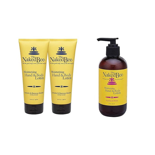 The Naked Bee Lavender & Beeswax Absolute Hand and Body Lotion 6.7oz + Jasmine & Honey Moisturizing Hand & Body Lotion 8oz