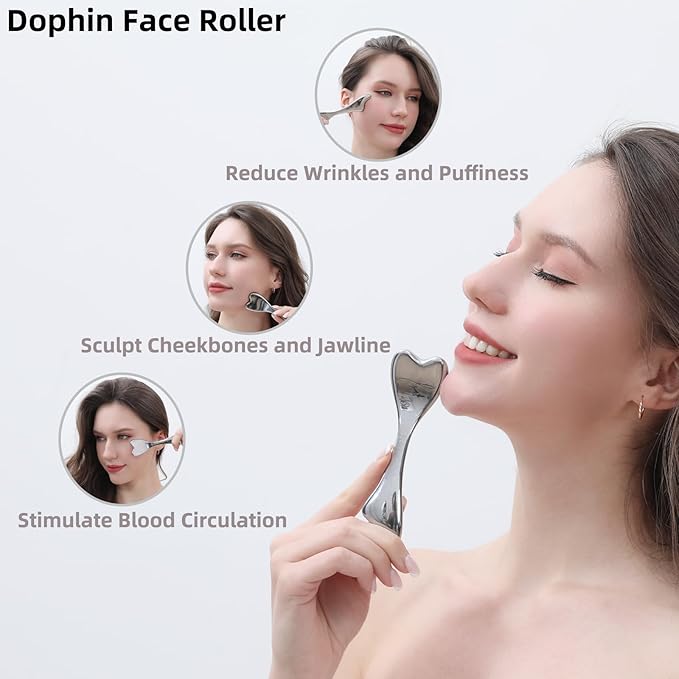 Stainless Steel Cryo Gua Sha and Dolphin Facial Roller