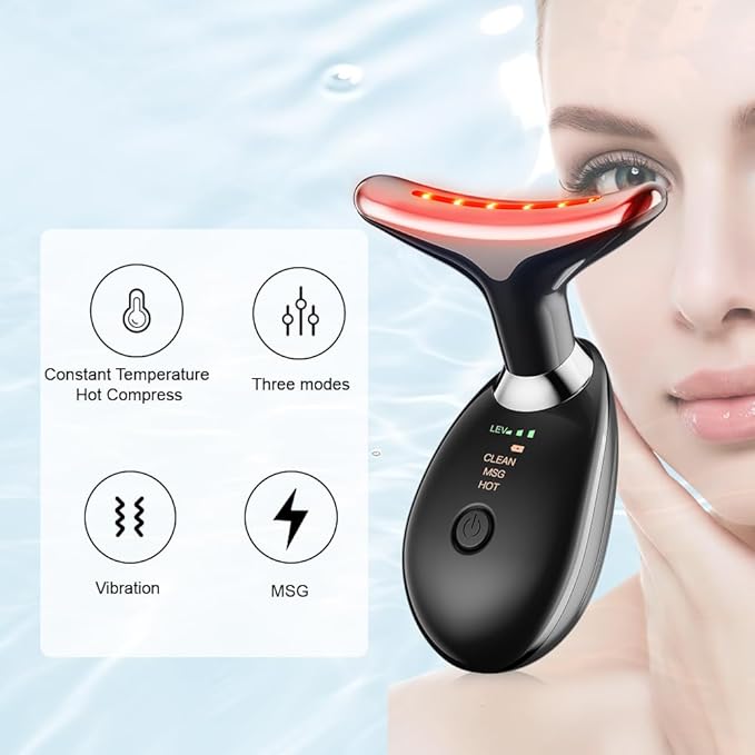 Neck Face Massager Face Sculpting Tool 3 Colour Modes and Vibration for Facial Massager for Double Chin (Black)