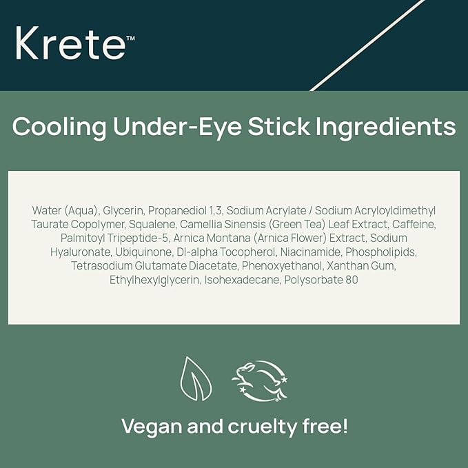 KRETE Cooling Under-Eye Stick with Liposomal Caffeine and Tripeptide-5 - Helps with Dark Circles and Puffiness, Vegan & Cruelty-Free, 15ml