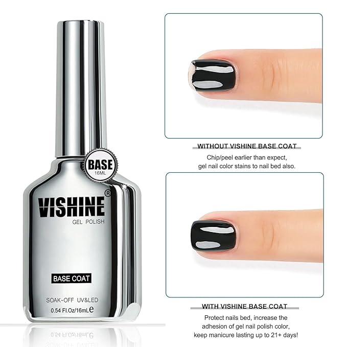 Vishine 3Pcs 16ml Gel Top Coat & Base Coat Set, Matte & Shiny Finish, Long Lasting, Compatible with All Brands, Suitable for Natural & Artificial Nails