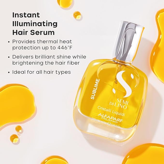 Alfaparf Milano Semi di Lino Sublime Cristalli Liquidi Hair Oil Serum with Thermal Protection - Anti Frizz Hair Serum & Smoothing Heat Protectant Spray with Vitamin E for Frizzy Hair (1.69 oz / 50 ml)