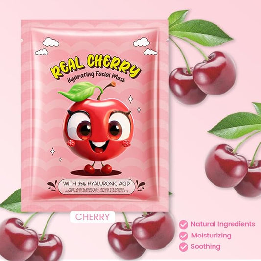 8 Pack Cherry Fruit Face Masks for Kids,Hydrating Spa Face Mask For Sensitive Skin,Moisturize,Soothing,Nourish for All Skin Types,Natural Skin Care Spa Face Mask for Women Men Girls