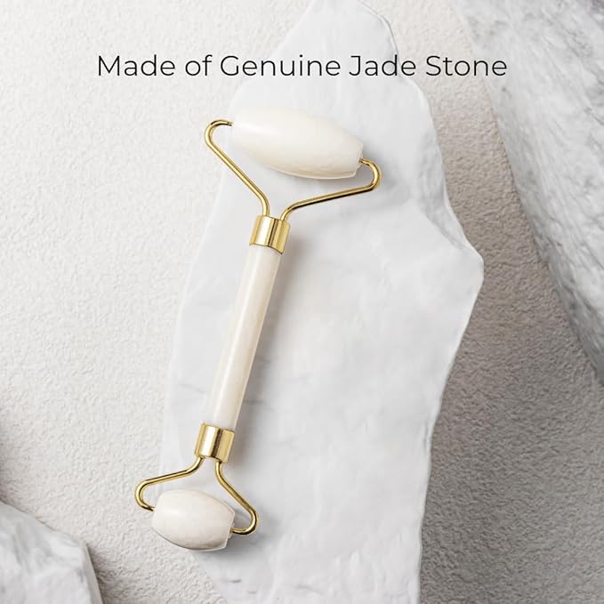 Face Roller Jade Roller for Face, Eye & Neck Skin Care, 100% Genuine Jade Stone Facial Roller Massager, Eye Roller for Puffy Eyes, Facial Rollers for Aging Skin, Facial Self Care for Women(White)