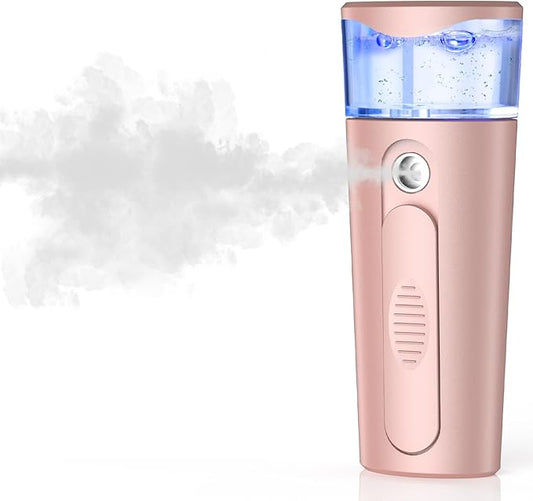 Portable Nano Face Mister, Facial Steamer, USB Rechargeable Cool Mist Sprayer, 40ml Visual Water Tank, Nano Mister for Eyelash Extensions, Facial Deep Cleaning, Makeup-Pink