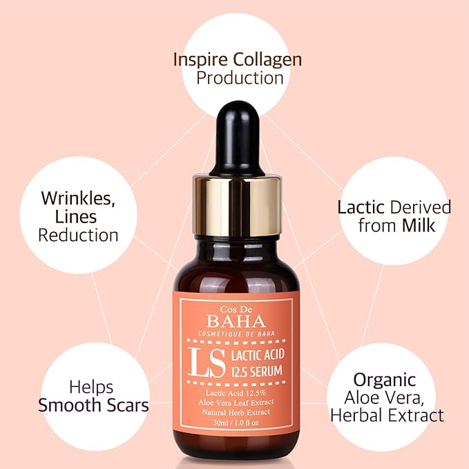 Lactic Acid 12.5% Hydrating Serum with Botanical Extracts - Gentle Skin Renewal and Radiance, Enhanced with Aloe Vera and Green Tea, Soothes and Balances for a Glowing Complexion, 1 Fl Oz (30ml)