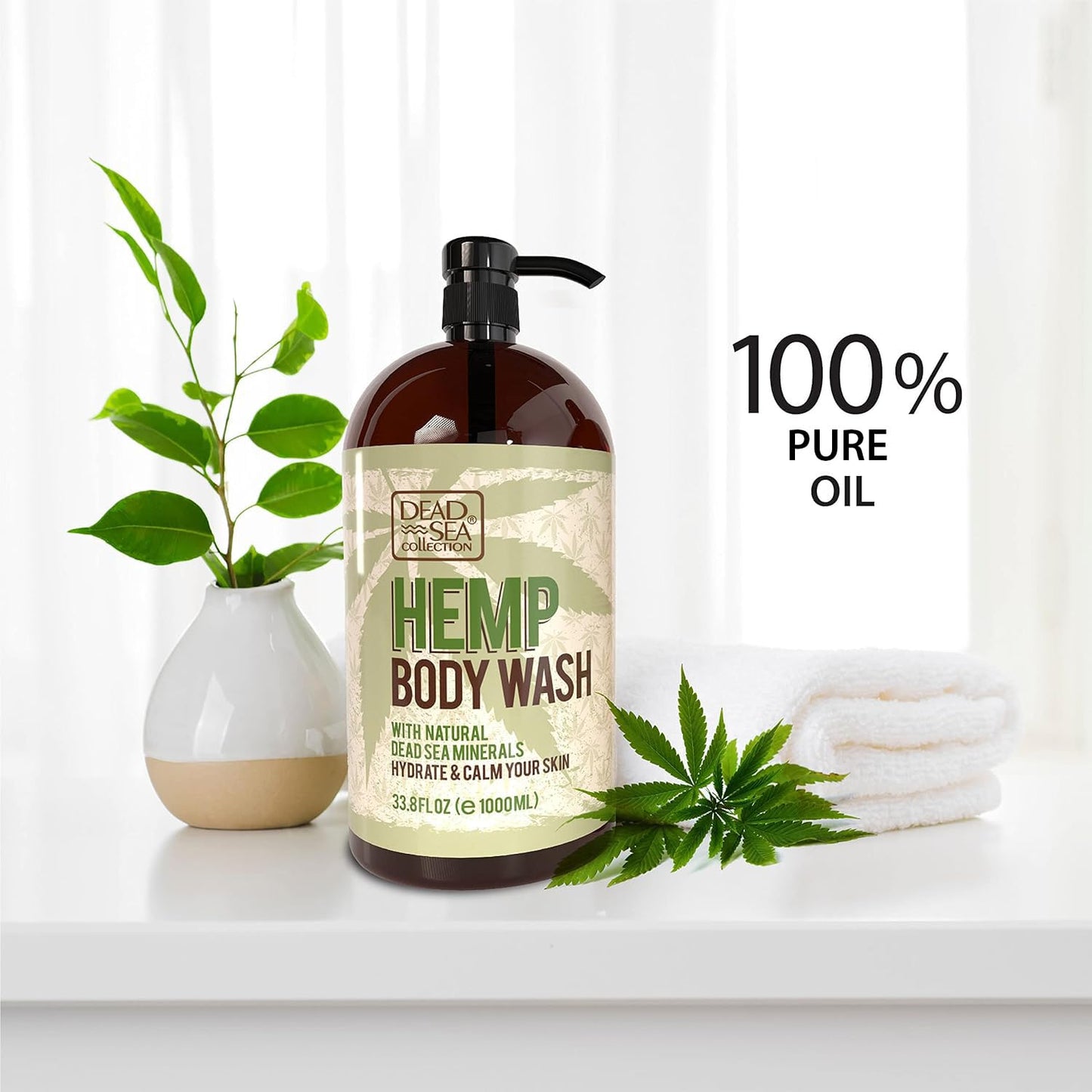 Dead Sea Collection Hemp Body Wash for Women and Men – Hemp Oil Infused with Dead Sea Minerals – Moisturizing Shower Gel for Dry & Sensitive Skin – 33.8 fl oz